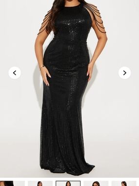 Fashion Nova Black Sequin Maxi Gown with Drip-Bead Sleeves